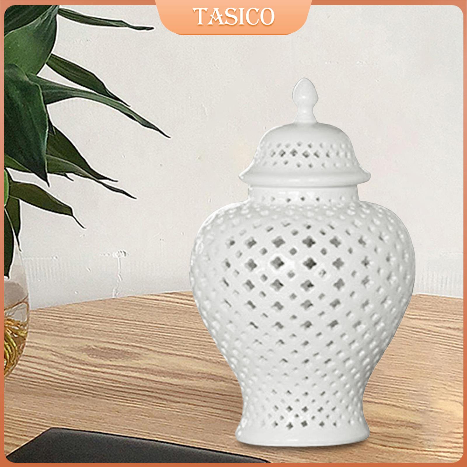 Tasico Chinese Ceramic Vase Storage Organizer Table Centerpieces Porcelain Ginger Jar for Party Desk
