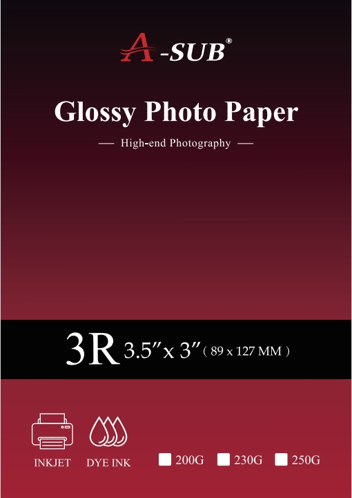 【3R/4R/5R Glossy】A-SUB Glossy Photo Paper 3R/4R/5R Fast Dry Photograph Printing for Inkjet Printers 100sheets 六寸照片纸