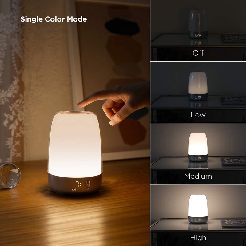 Sunrise Wake-up Alarm Night Light Alarm Snooze 5-color Night Light Automatic Color Change Night Light Timer 7 Alarm Sounds Gradient Breathing Light