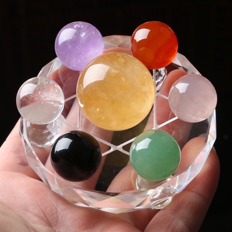 Natural crystal feng shui seven star array natural color crystal ball plus decorative board base