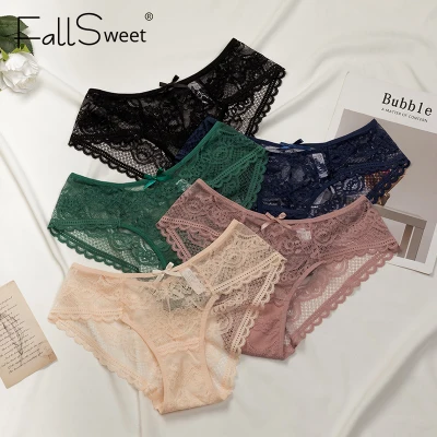 FallSweet Women's Lace Panties Thin Lingerie Low Waist Transparent Hollow Soft Panties Women S to XXL