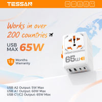 TESSAN Universal Travel Adapter 65W 100W Fast Charging Type C Charger with USB C UK International Travel Adaptor for China Japan Korea Philippines International Plug