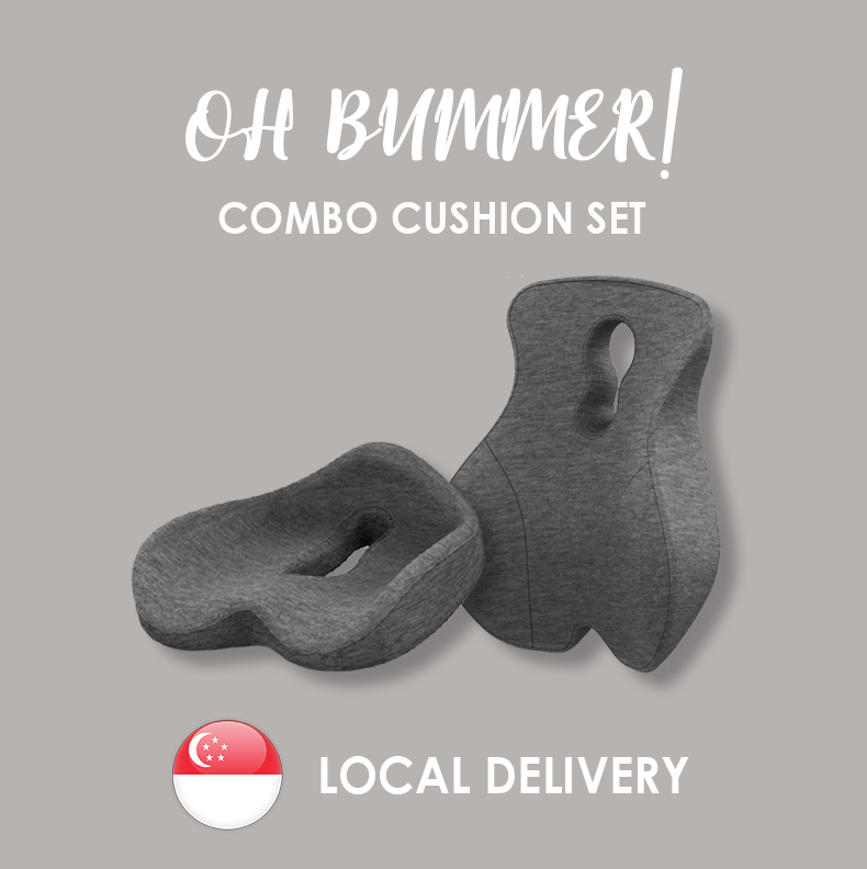 Oh Bummer! Combo Cushion Set - Lumbar Support Cushion and Bum Wrap Seat Cushion Tailbone & Back Pain Relief Cushion Memory Foam Orthopedic Coccyx Sciatica (Dark Grey)