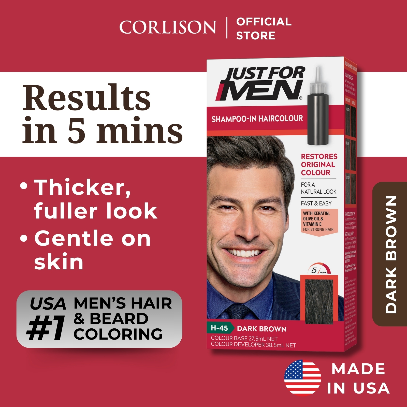 Just For Men Shampoo-In Hair Color - Dark Brown | Ammonia Free