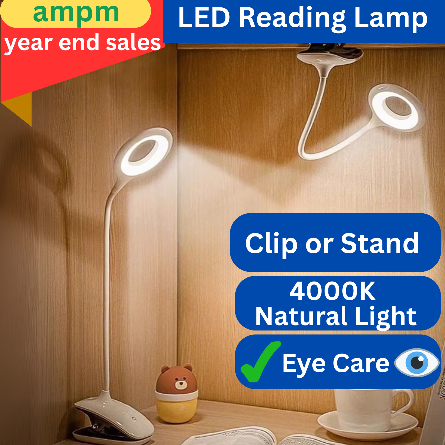 LED Desk Lamps Eye Protection Clip On Table Lamp USB Charging Port Touch Control Dimmable Flexible Gooseneck for Bedroom Living Room Dormitory Study Desk Reading Lights