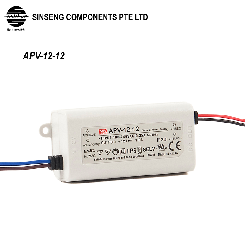 Mean Well APV Power Supply (APV-12) APV-12-12 - 12W 12V 1000mA (1A) Constant Voltage LED Driver for Light/Lamp
