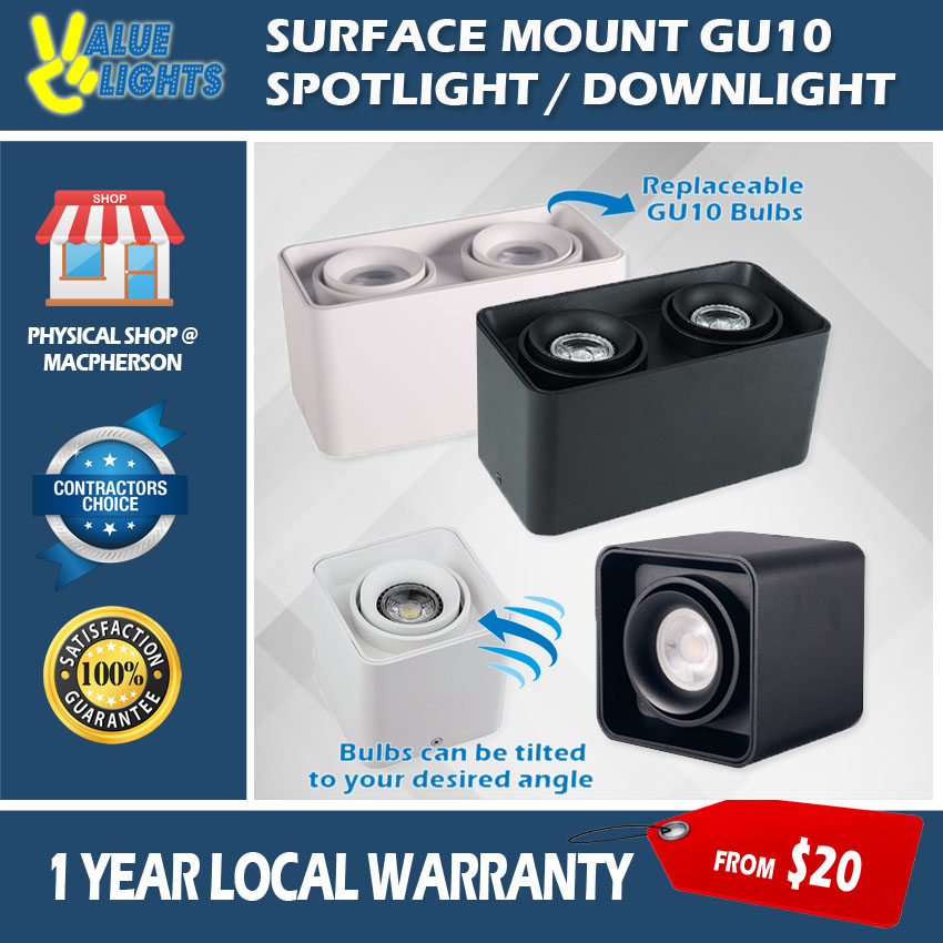 Surface Mount GU10 Single / Dual Head Spotlight V2 Adjustable Downlight for Concrete Ceiling Tri Tone Optional