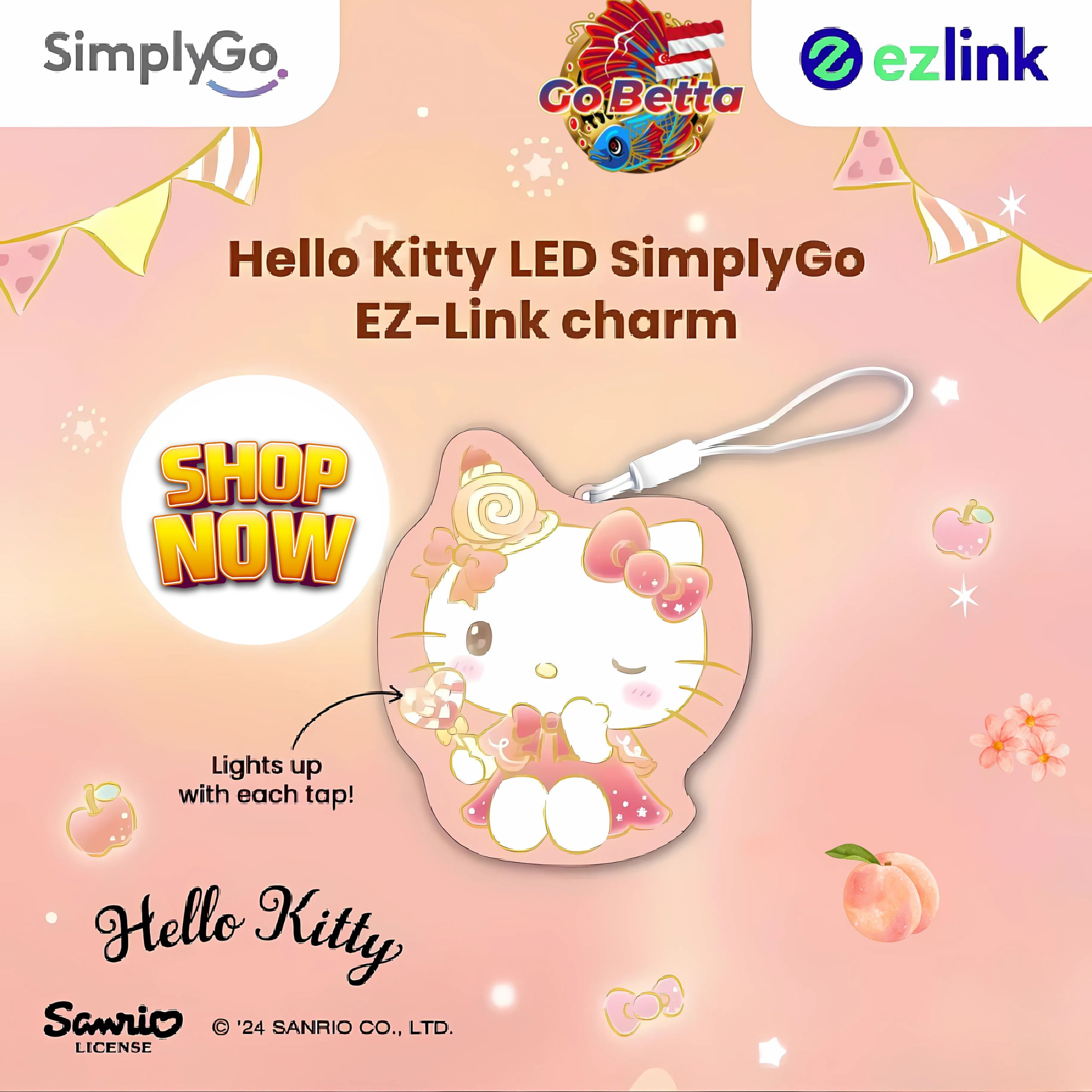 🇸🇬 Ez Link Hello Kitty LED SimplyGo Ezlink Charm - Official Sanrio Ez-link Card Charm | Cute Sanrio Ez Link SG Transit Accessory | Ready Stock SG | Trusted SG Seller | Perfect for Hello Kitty Fans and Convenient SimplyGo MRT and Bus Transportation