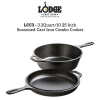 LCC3 - Lodge Seasoned Cast Iron Combo Cooker (3.2Quart/2.84ℓ 10.25″/26.04cm) Made in Tennessee USA