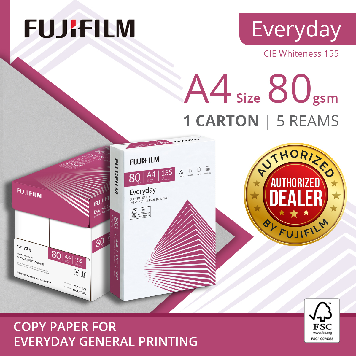 FujiFilm Everyday Copier Paper A4 80gsm (1 Carton / 5 Reams)