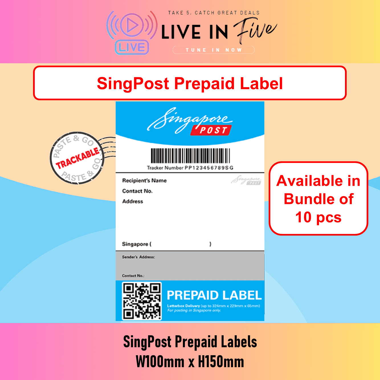 (Bundle of 10) Singpost Tracked Letterbox Prepaid Labels (10 sheets of labels)