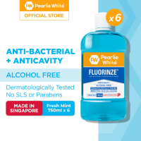 Pearlie White Fluorinze Anti-bacterial Mouth Rinse / Mouth Wash 750ml - Alcohol Free No SLS or Parabens [Bundle of 6]