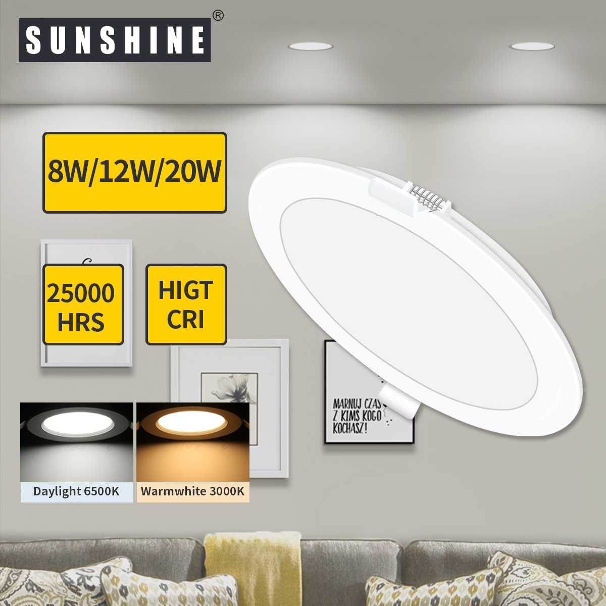 SUNSHINE (Thin) LED Downlight 8W|12W|20W Daylight 6500K | Warmwhite 3000K