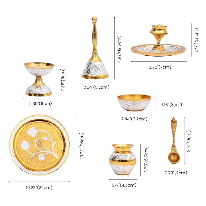 READY STOCK GERMAN SILVER 2 TONE POOJA SET WITH FREE GIFT (Housewarming and Every Festive Occasions (10 inch))