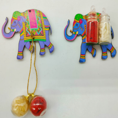 Elephant shaped| Decorative Designer Roli Chawal/Rice Holder Kumkum Haldi Holder Rakhi Pooja Thali Indian Festival Diwali Pujan Mandir Tika Roli Plate Housewa | For Diwali and many other Festivals Decoration Item (Pack of 1 | Size - 2inches Approximate)