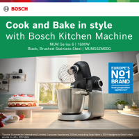 Bosch MUMS6ZM00G Kitchen Machine with Scale 1600W Black Brushed Stainless Steel 3D Planetary Mixing  Intelligent Sensing 5.5L Capacity