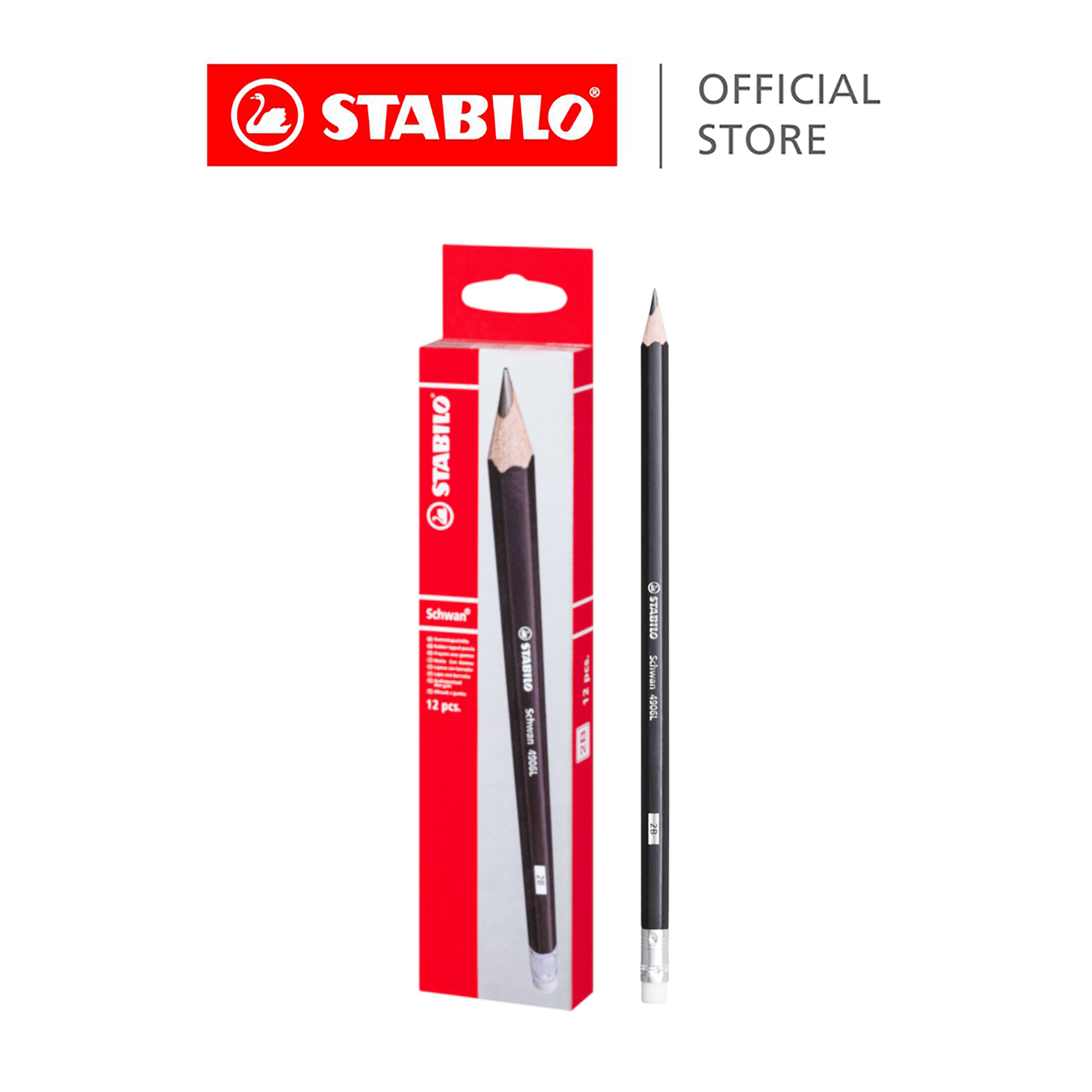 STABILO 4906 Graphite 2B Pencil With Eraser Tip (Box of 12) - Great for Sketching Writing and Drawing