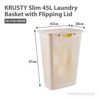 HOUZE - KRUSTY Slim 45L Laundry Basket with Flipping Lid | Organizer | Clothes |Storage| Multi-purpose | Plastic