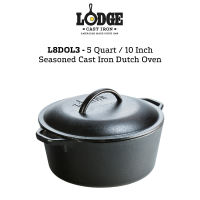 L8DOL3 - Lodge 5 Quart / 10 Inch (4.73ℓ/25.4cm) Seasoned Cast Iron Dutch Oven Made in Tennessee USA