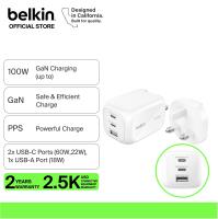 Belkin WCH016myWH BoostCharge Pro 3-Port GaN Wall Charger 100W + International Plug Tip (iphonesamsunglaptopmacbook)