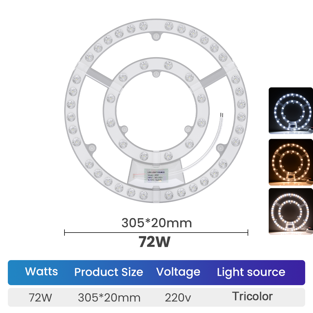 3Tone/White 72W 48W 36W 24W 18W LED Ceiling Light Replacement LED Light Indoor Ceiling Light Source Easy to Replace