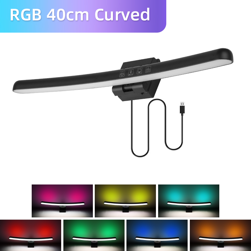 CANMEIJIA Monitor Light Bar Screen Curved Hanging Lights LED Desk Lamp Computer Table Reading Lamp Eye-Care Stepless Dimming RGB Screen Light PC Laptop Hanging Lamps for Home Office School Game