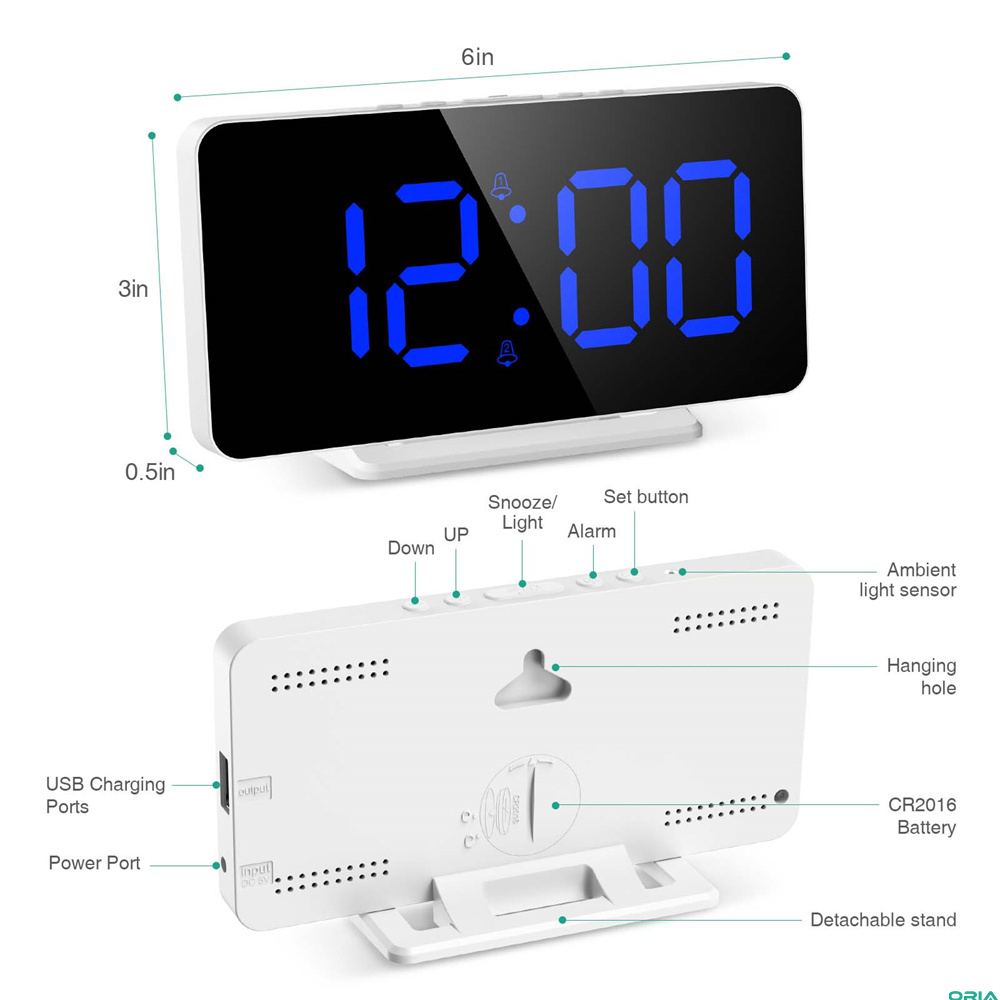 ORIA Digital Alarm Clock Large Digit Wall Clock Removable Stand with 12/24H Format Adjustable Brightness Snooze Function