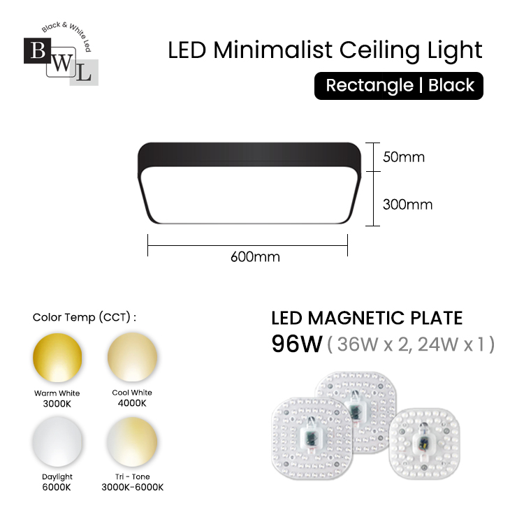 BWL LED Ceiling Light 600MM 60W/72W/96W/120W/140W Tri-Tone Rectangle Ceiling Light Living Room kitchen Light