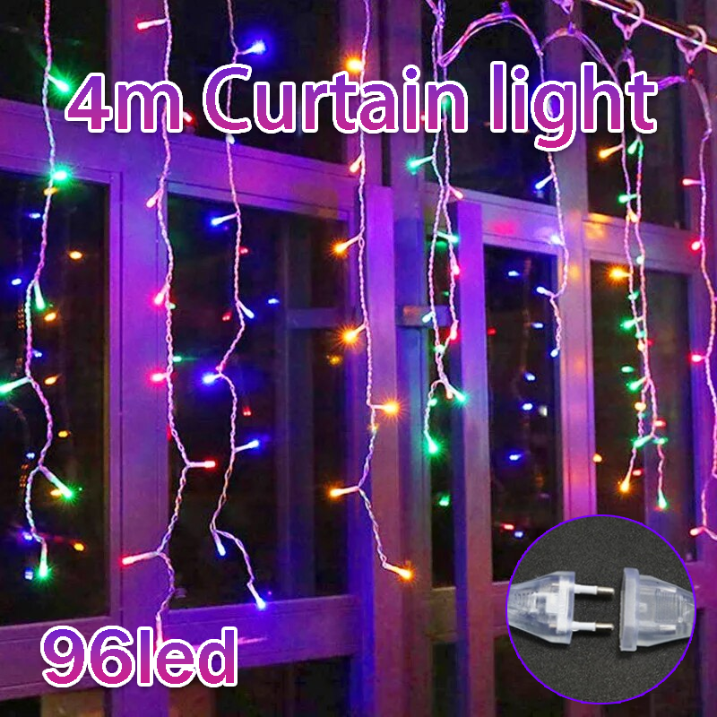 96LED Curtain light 4M Waterproof fairy light Christmas icicle Light Strip Connectable Christmas Decoration light Lampu Hiasan Outdoor Led light