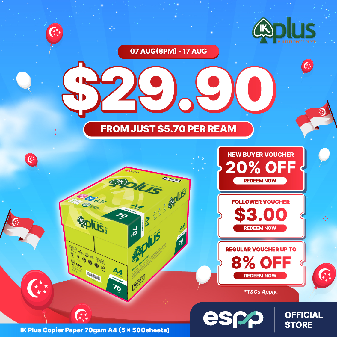 IK Plus Copier Paper 70gsm A4 (2 Reams)