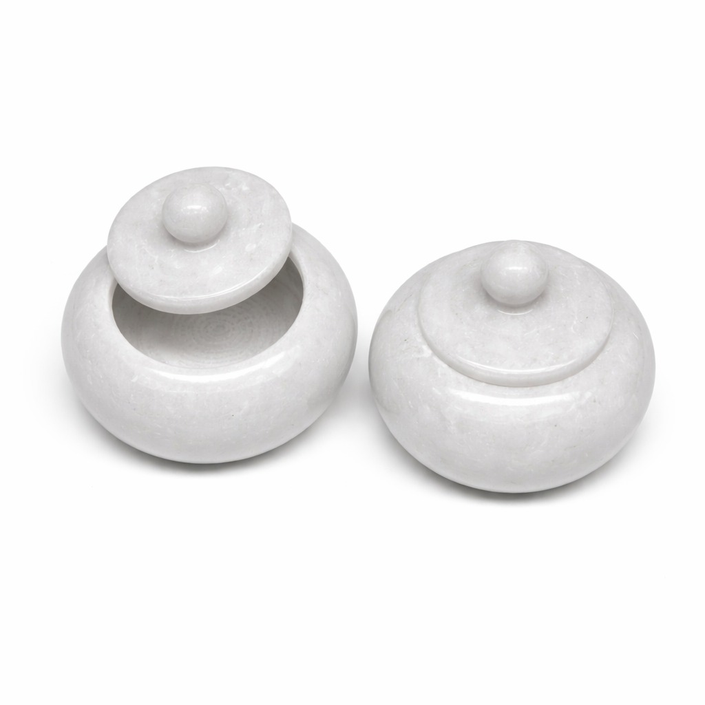Premium Marble Kumkum Holder Big & Small Size | Kunguma Chimizh with Lid for Pooja & Haldi Kumkum (Pack of 1 Pc)