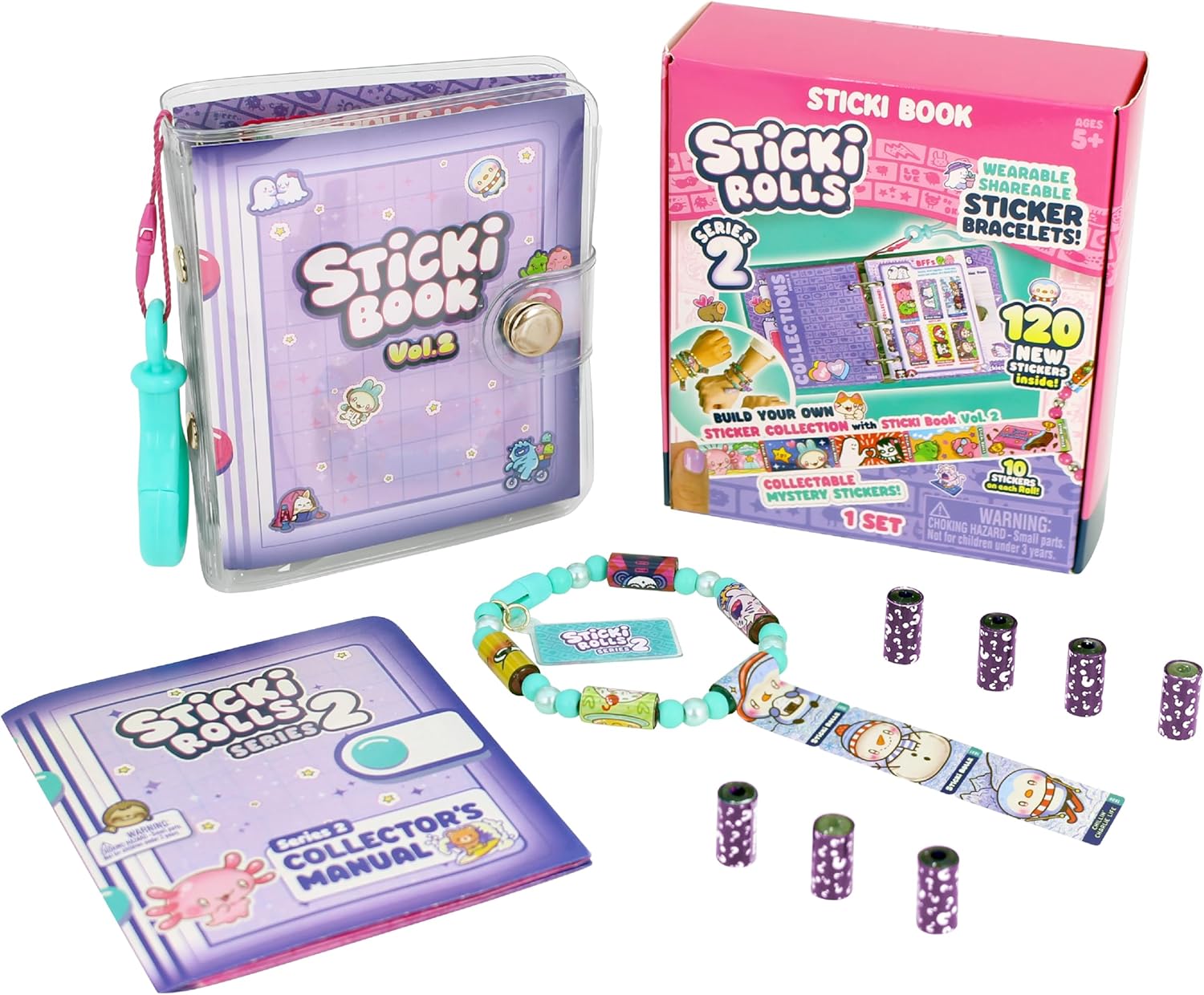 STICKI Rolls Sticki Book - The Original Wearable Shareable Toy Sticker Bracelet + Collection Book Includes 120 Stickers Over 1000 Fun Sticker Designs to Collect! (Series 2)