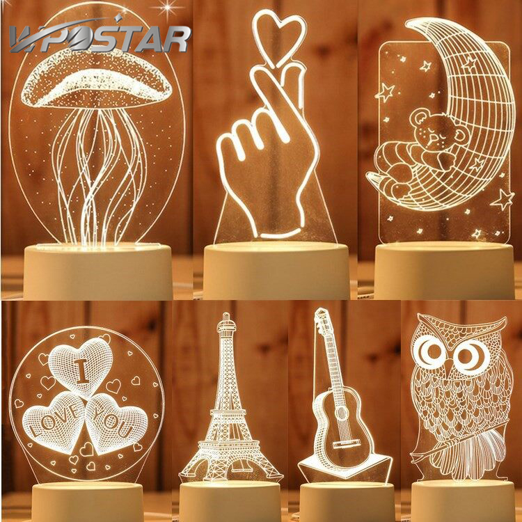3D LED Night Light Jellyfish Owl Table Light for Room Home Decor Perfect Gift