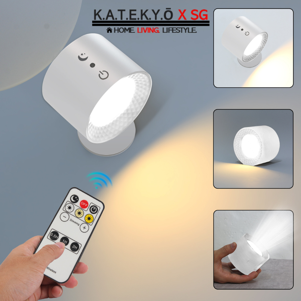 [KATEKYO X SG] LED Wall Mounted Sconce Lights with Remote Control USB Charging Operated Dimmable Wall Lamp Black 3 Color