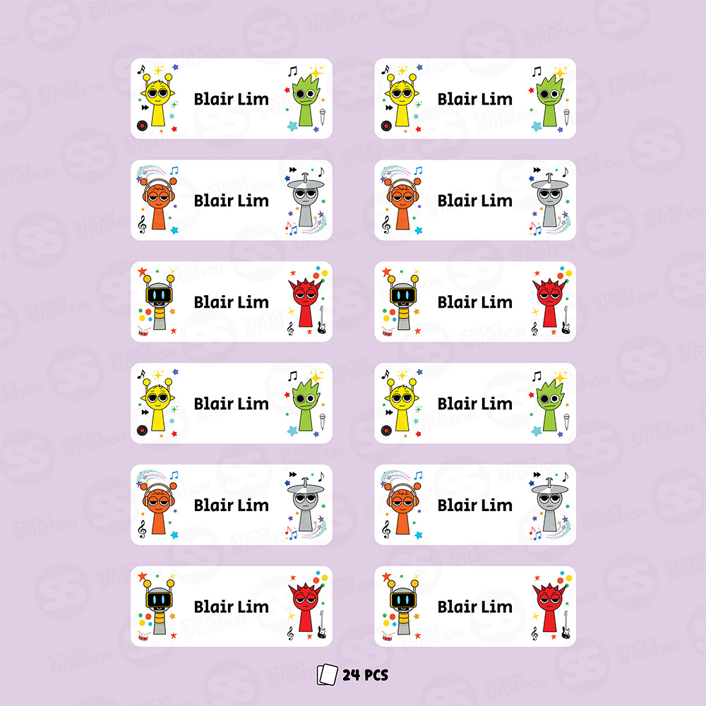 Custom Kids Name Labels Large – Personalized Waterproof Cartoon School Stickers
