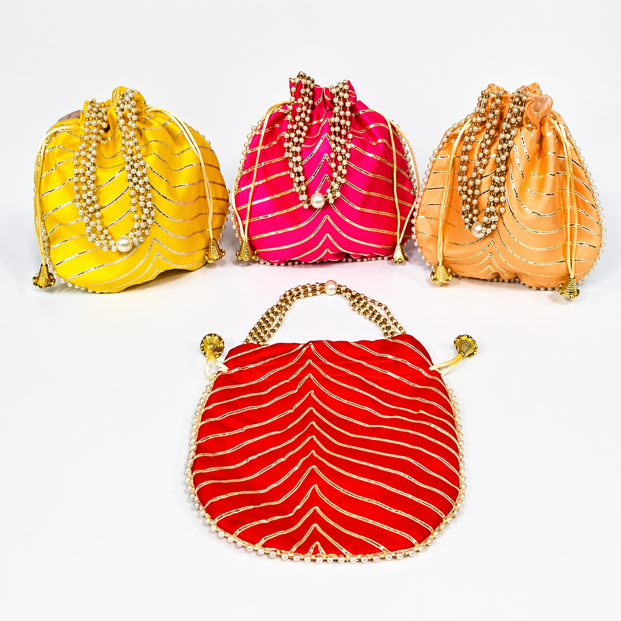 Traditional Embroidered Potli Bags with Pearl Handle | Ethnic Drawstring Pouch for Wedding Return Gifts & Festive Use (Multi Design | Pack of 1 Pc)