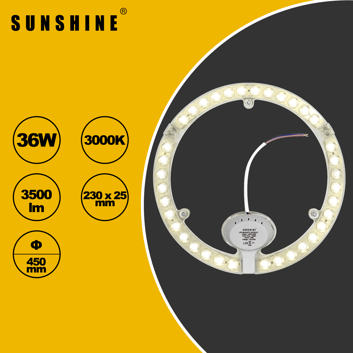 SUNSHINE LED Magnetic Module 12W 18W 24W Drive-free Round Ceiling Light Fan Ceiling Light Panel Pendant Magnetic Replacement