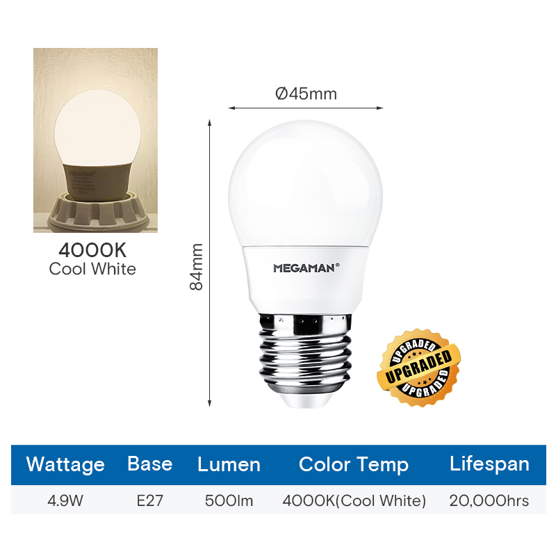 Megaman LED Bulb Light 3W/3.5W/4.9W P45 E14/E27 2800K/3000K/4000K/6500K Energy Saving Eye Care Study/Sleeping Home Lighting Lamp