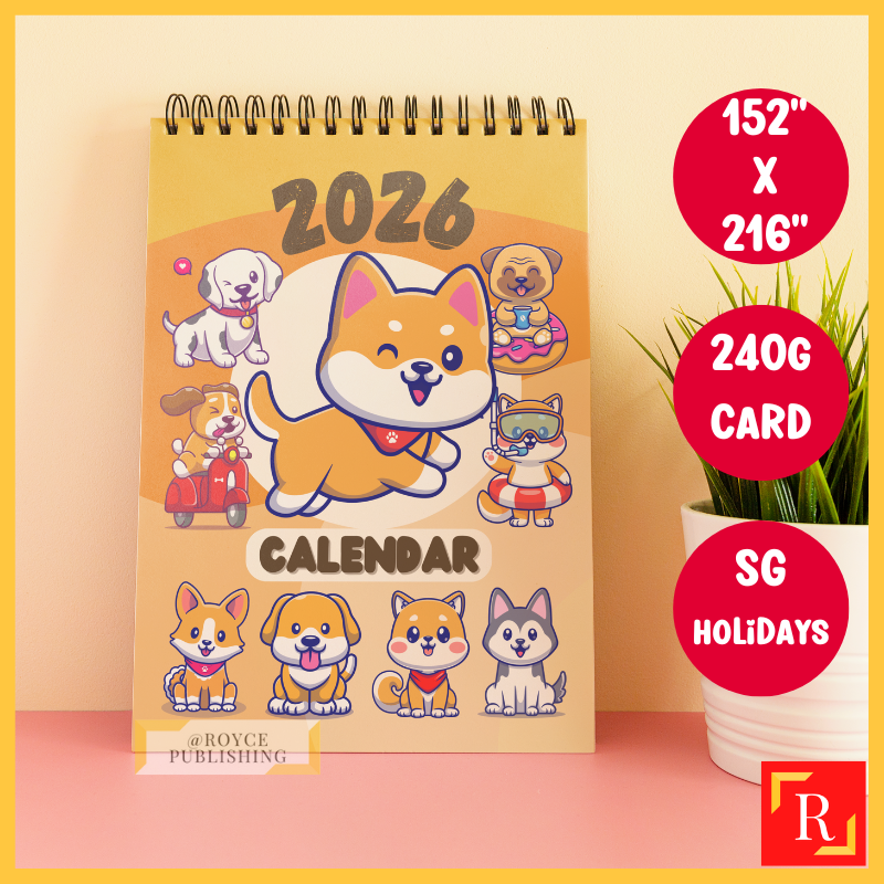 2026 Dog Desktop Calendar 1 - (Singapore Public Holidays | 240gsm)|ROYCE PUBLISHING