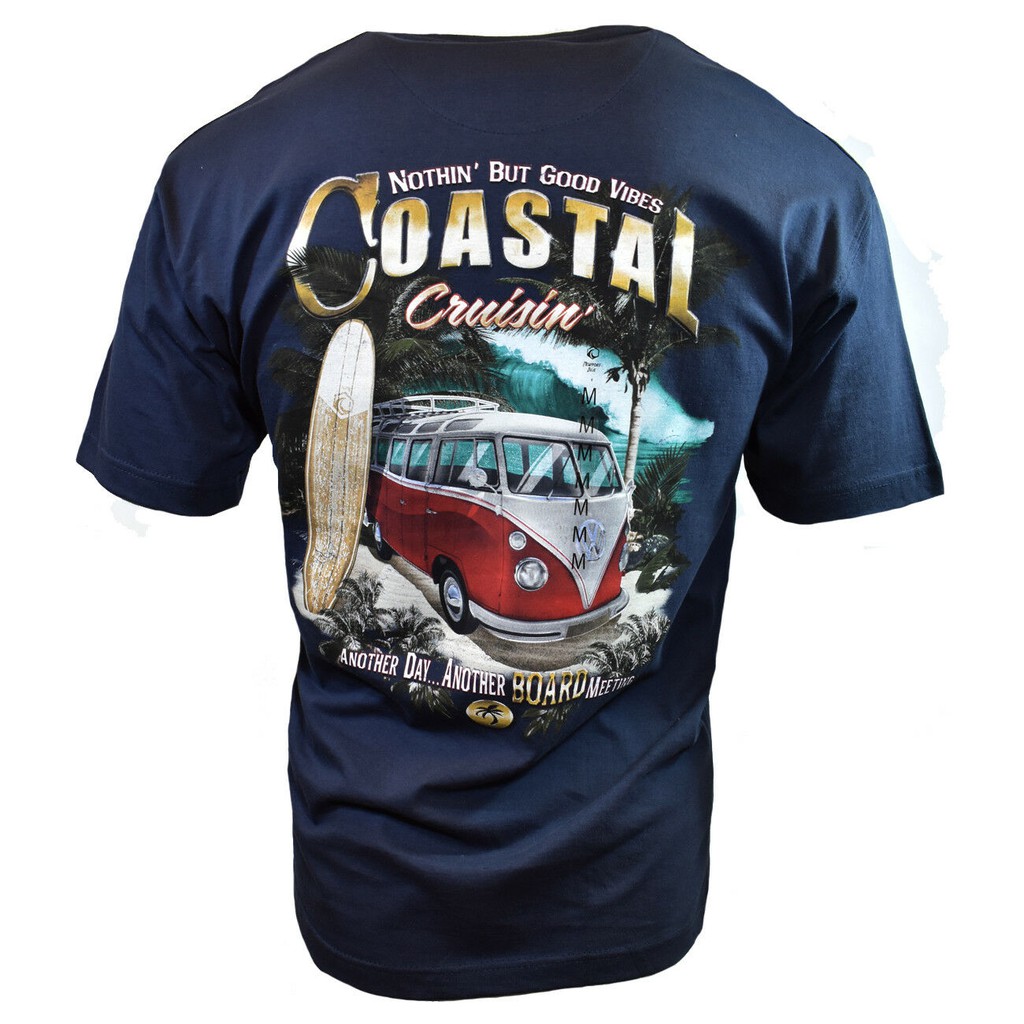 Volkswagen Vw Bus Surfing Beach Cruisin Shirt, Navy Blue Men T-Shirt