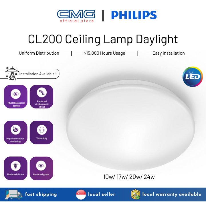 Philips CL200 Moire Ceiling Light EyeComfort Round Colour Temperature White 6500K