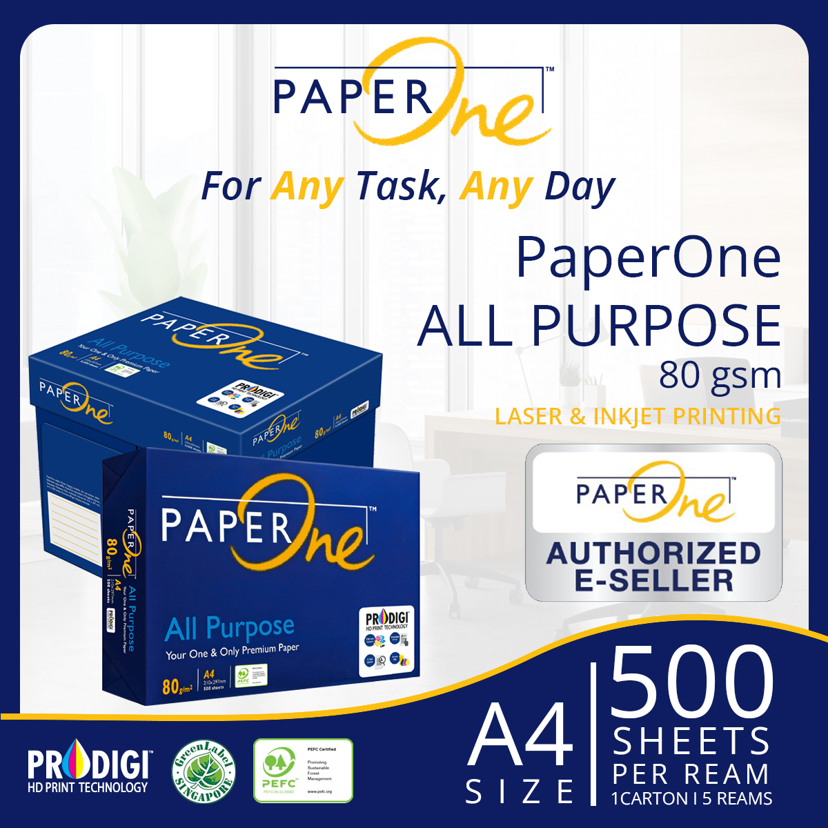 PaperOne All Purpose 80gsm A4 Paper (1 Carton / 5 Reams)