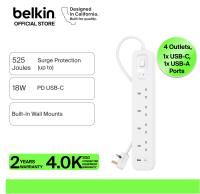 Belkin SRB001af2M-MY 4-Outlet Surge Protector with USB-C and USB-A Ports 2M