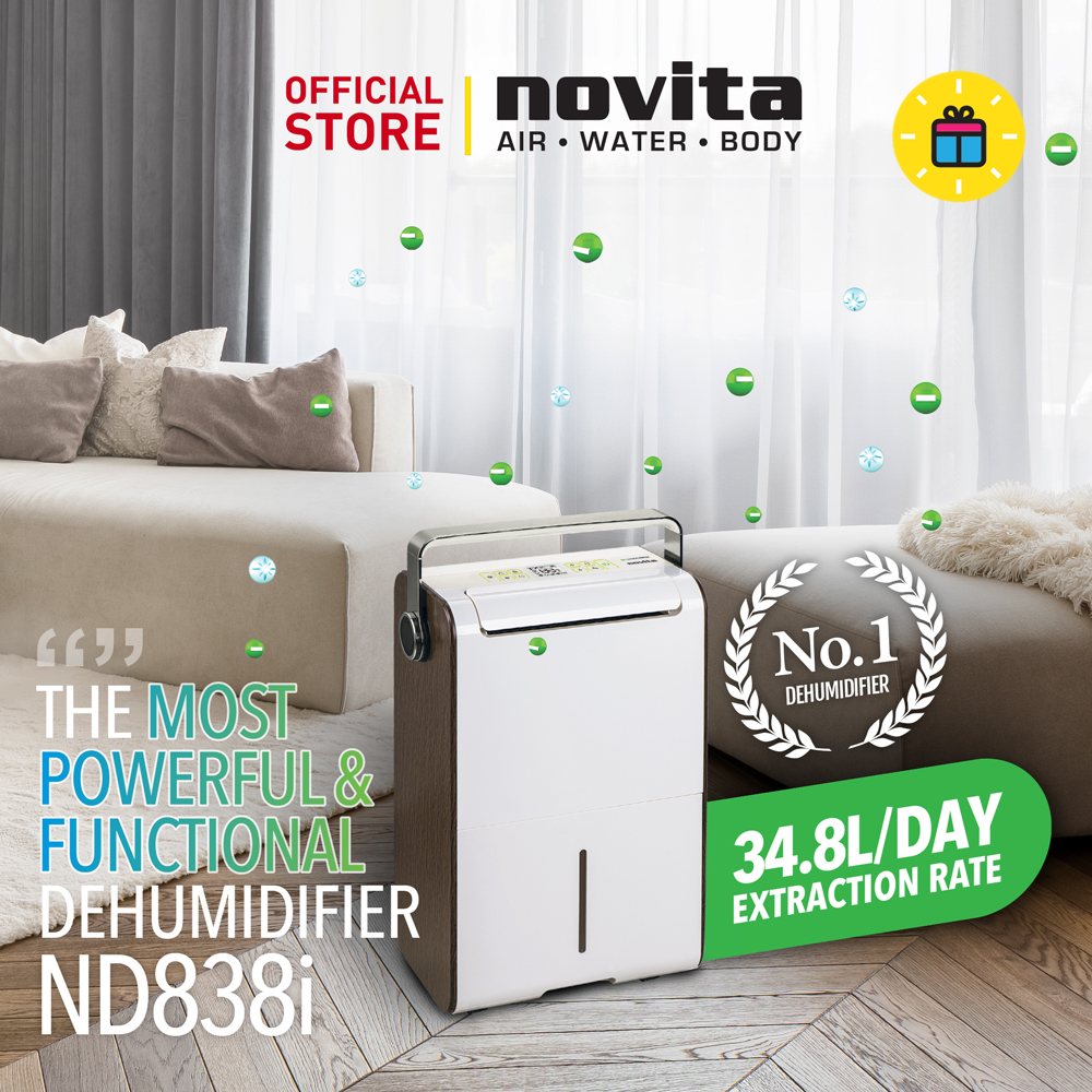 novita Dehumidifier ND838i with 3 Years Full Warranty + Free Gift