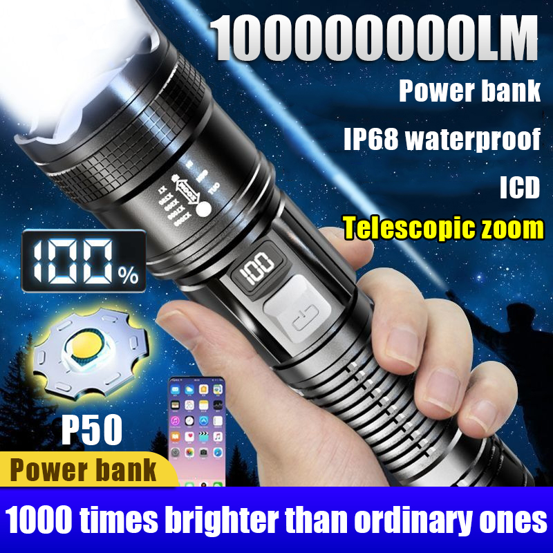 【Portable Big Mac】USB waterproof Zoom torchlight ultra bright torch light rechargeable flashlight rechargeable super bright flashlight powerful led flashlight 手电筒