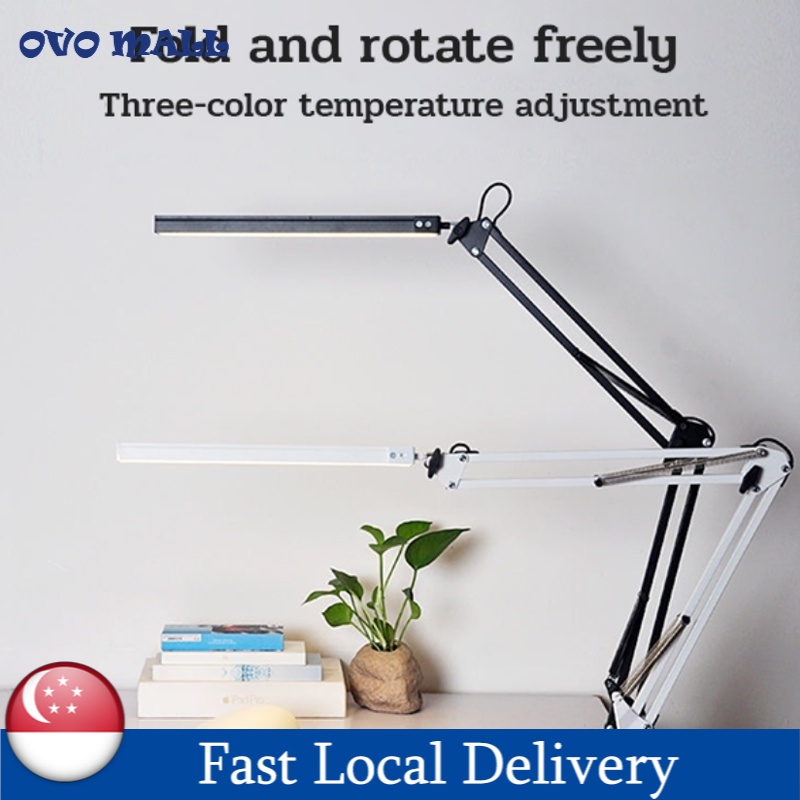 Folding Arm Table Lamps with Clamp Reading Lamp Bedroom LED Desk Lamp for Office Student Aluminum Adjustable Arm Lamp