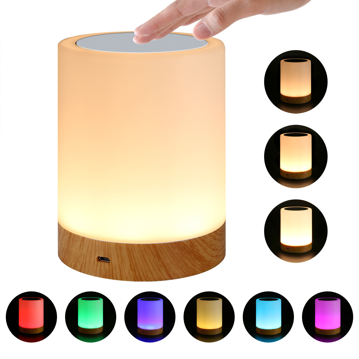 SG Wireless LED colorful wood rechargeable touch light table lamp 新款LED七彩创意小夜灯床头灯台灯 SG INSTOCK