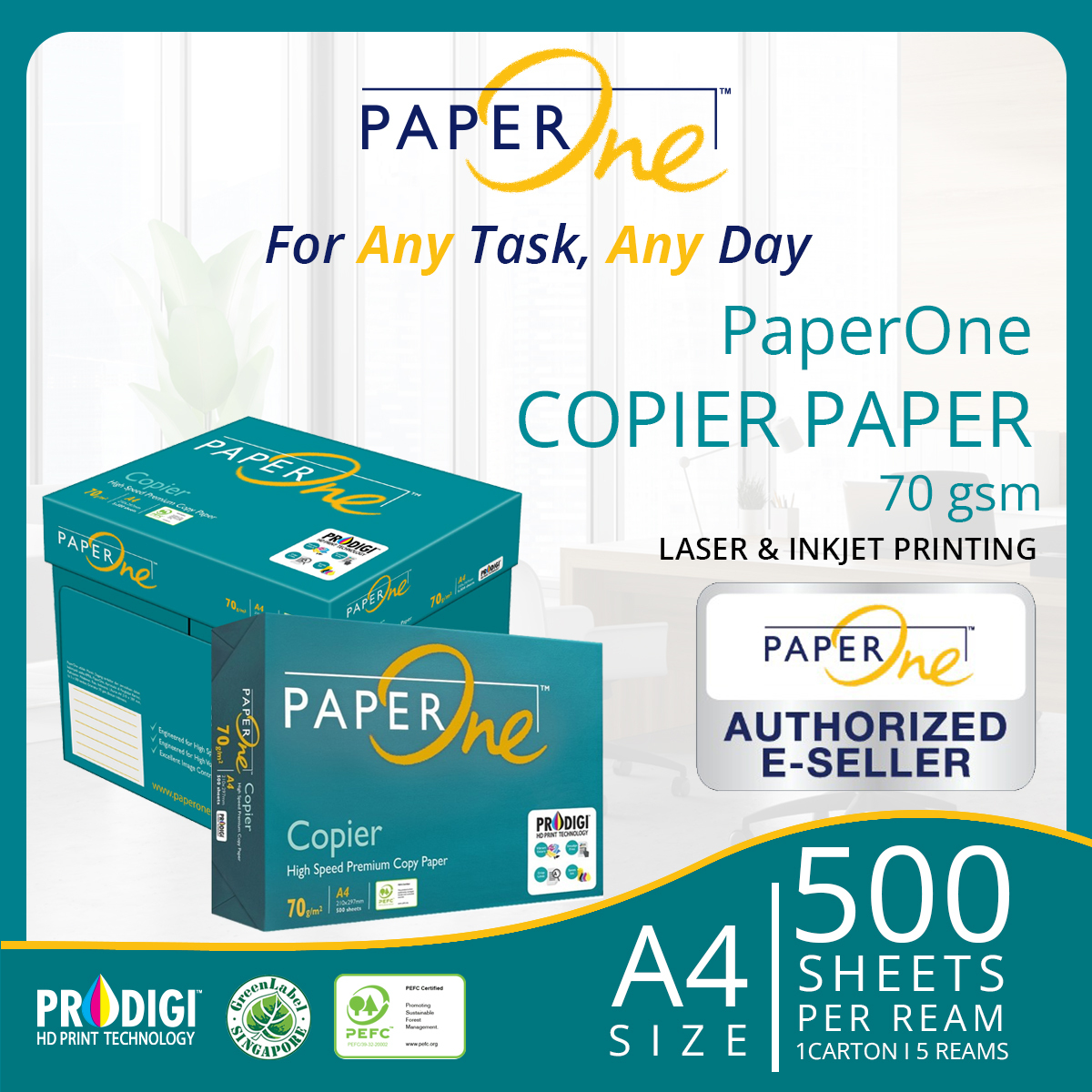 PaperOne Copier 70gsm A4 Paper (1 Carton / 5 Reams)