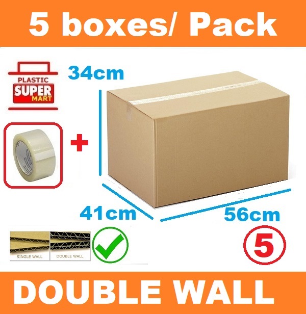 【5 Boxes + 1 OPP Tape】XL-5 Carton Box Double Wall Thick Material Brand New Storage Moving Mover Boxes Office Warehouse Renovation