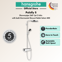 hansgrohe Pulsify S - shower system with bath thermostat ShowerTablet Select 400 overhead shower 260 hand shower 3jet